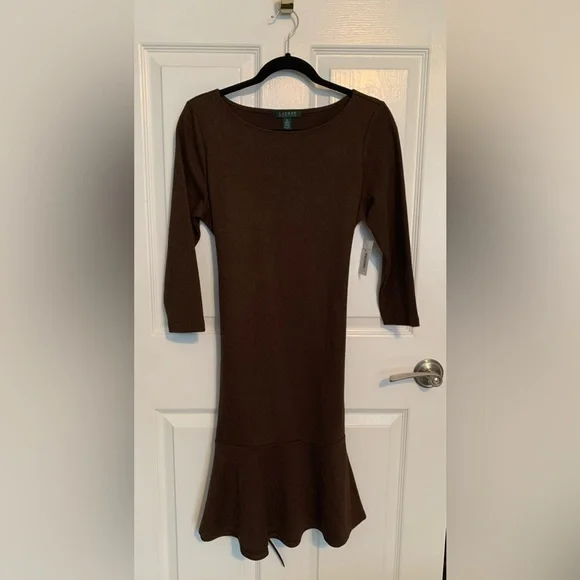 Lauren Ralph Lauren | Dresses | Lauren By Ralph Lauren Brown Herringbone  Belted Dress | Poshmark